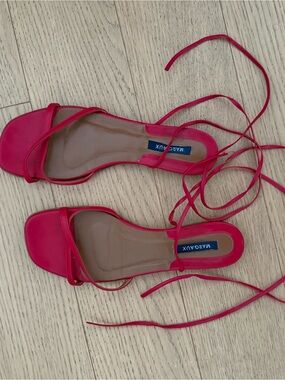 Margaux Red Lace-Up Square Toe Sandals